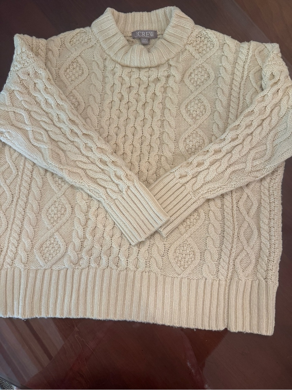 J.Crew Oversized Cable Knit Sweater Cotton Lambswool Cream Ivory, Sz S-M